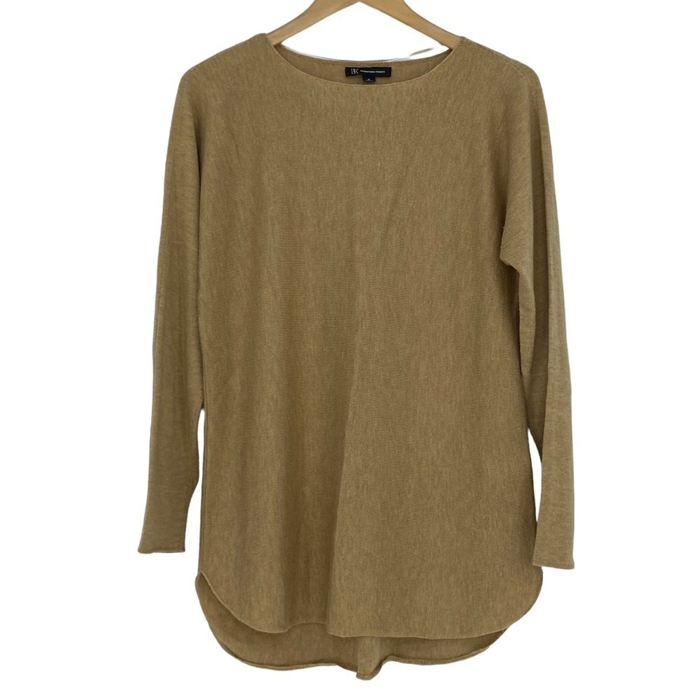 INC International Concepts golden tan long scoop neck sweater, M